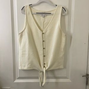 Madewell Cream Ribbed Front Tie Sleeveless Top